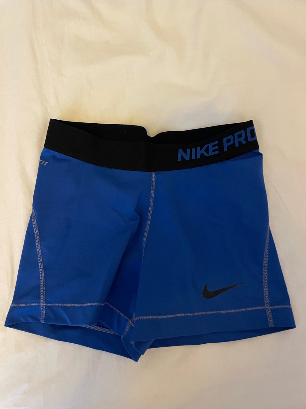 Nike Pro Blue Athletic Compression Shorts with Black Waistband